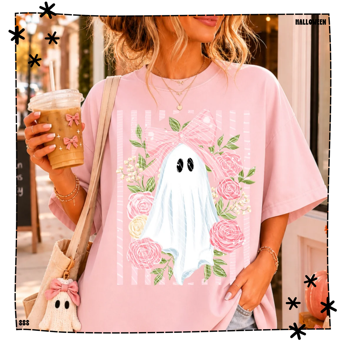 Floral Ghost Pink Stripes Pink Bow WEEKLY DROP