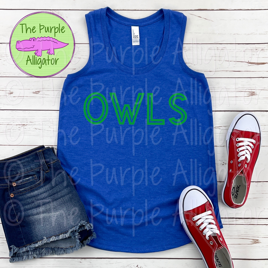 Owls Mascot School Spirit Gl-In - CHOOSE YOUR TEXT COLOR 1124 (d2f TPA)