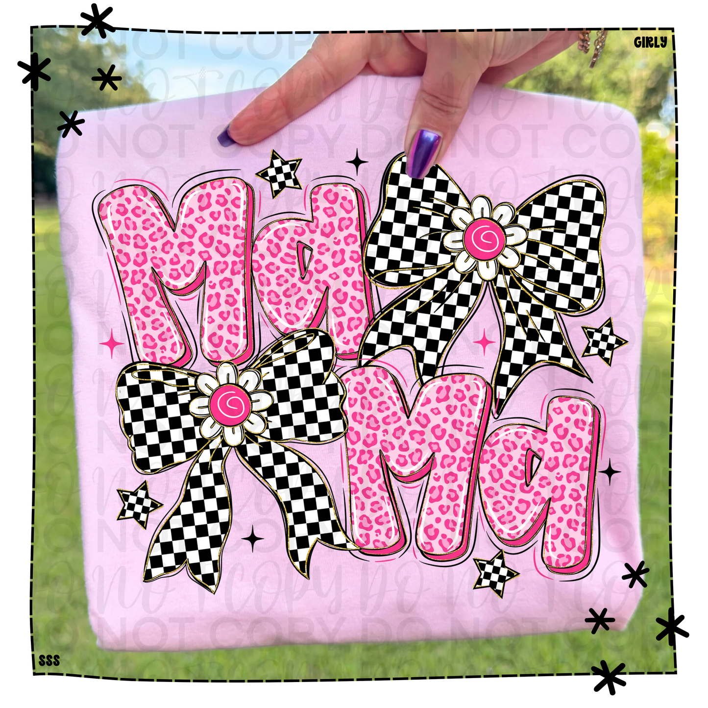 Mama Pink Leopard With Checker Bow WEEKLY DROP