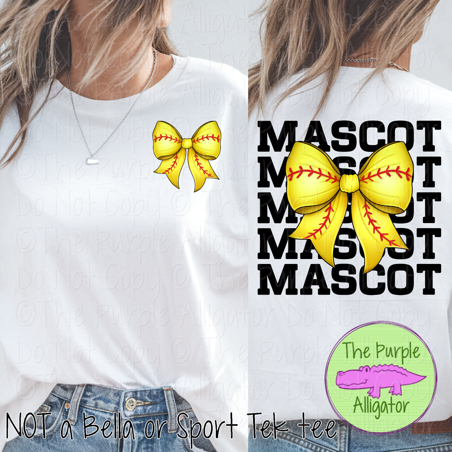 YOUR MASCOT Stack Softball Bow Front Back Mascot School Spirit Shirt Softball Mom Game Day Team Apparel 0625 TPA