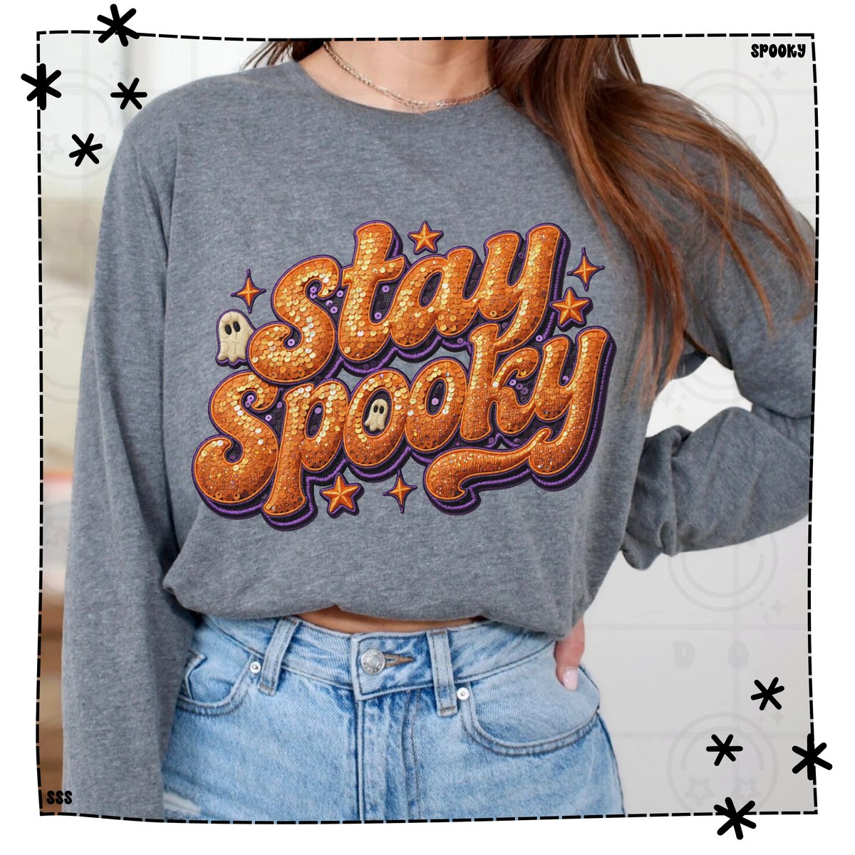 Stay Spooky Orange And Purple Faux Sequin With Stars & Ghosts WEEKLY DROP