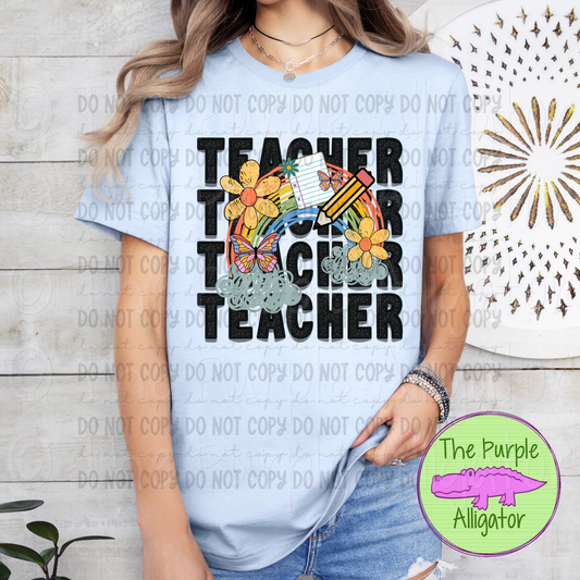 Teacher Rainbow Faux Embroidery Stack 0724 (d2f RYD)