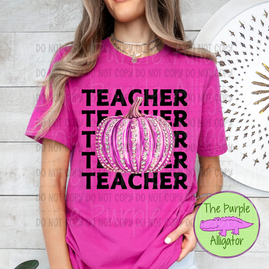 Teacher Stack Pink Faux Rhinestone Pumpkin 0724 (d2f RYD)