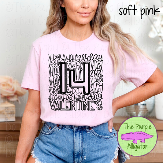 Valentine’s Day Typography Shirt - V-Day 14 Heart Graphic Tee - School or Holiday Shirt  0120 KL