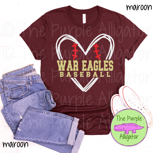 War Eagles Baseball SC30 Mascot School Spirit - CHOOSE YOUR TEXT COLOR (d2f TPA)