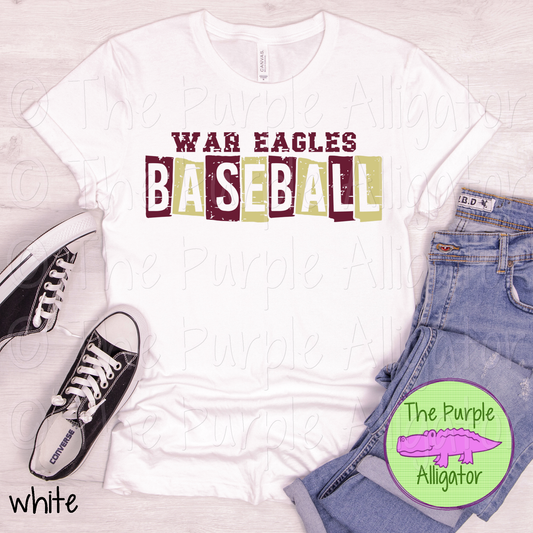 War Eagles Baseball SC62 Mascot School Spirit - CHOOSE YOUR DESIGN COLORS (d2f TPA)