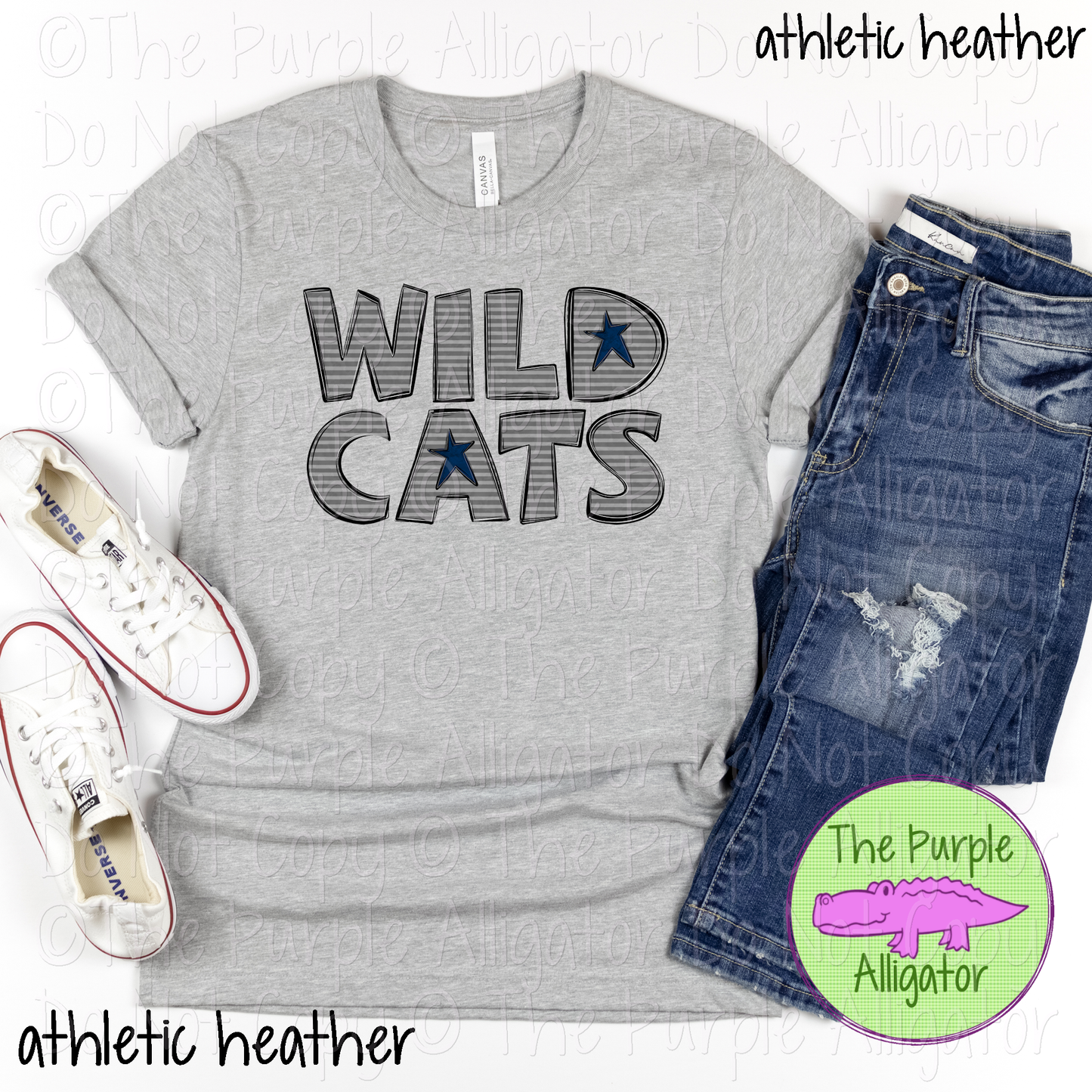 Wildcats All Star Gray Stripe Mascot School Spirit Wear Team Gear 0325 (d2f TPA)