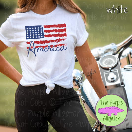 America Flag Patriotic Red White & Blue Summer Graphic Apparel 0524 R