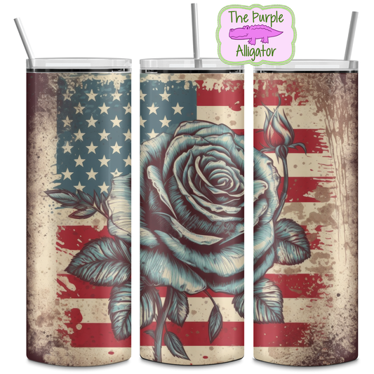 American Flag Rose (DRD) 20oz Tumbler