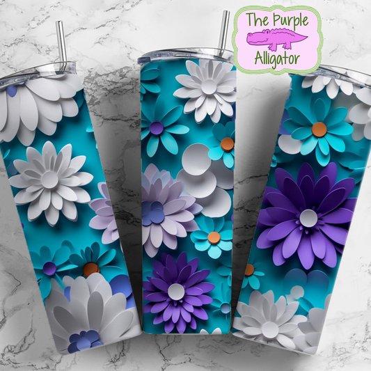 Aqua, Purple & White 3D Paper Flowers (TWD) 20oz Tumbler