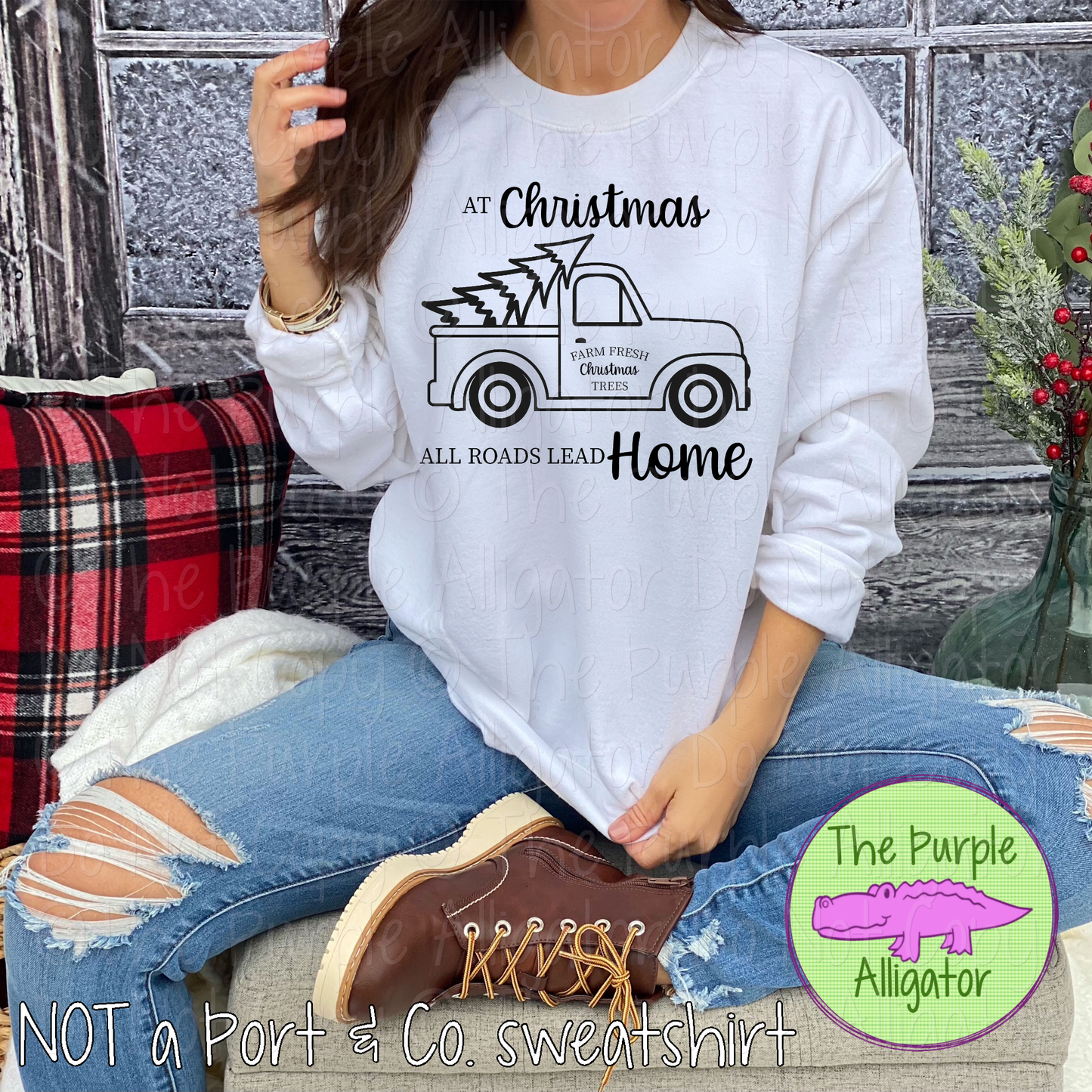 At Christmas All Roads Lead Home Shirt, Vintage Christmas Truck Apparel, Farm Fresh Christmas Tree Shirt, Cozy Holiday Apparel 1225 MDD