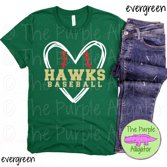 Hawks Baseball Heart 30 - Custom Baseball Team Spirit Wear Mascot Apparel 0724 TPA