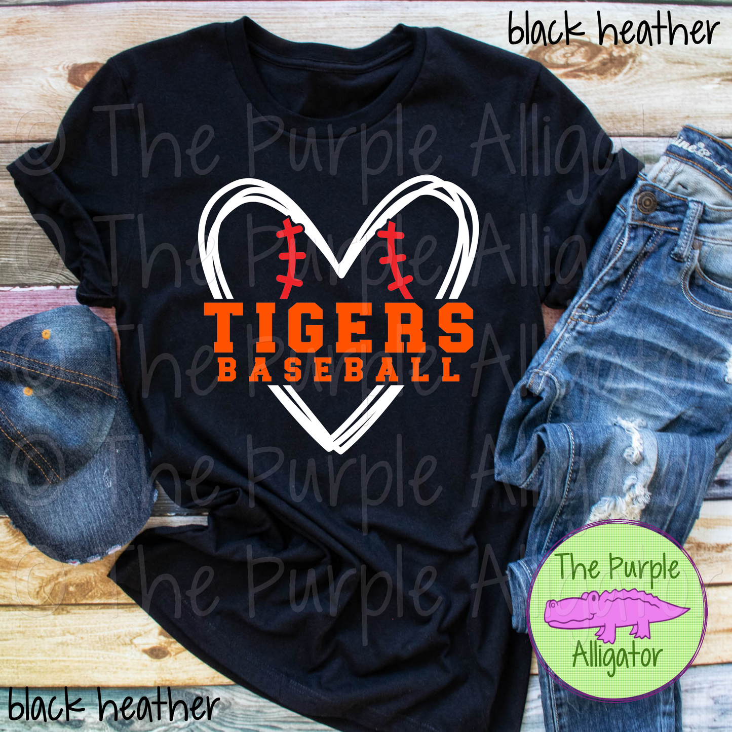 Tigers Baseball Heart 30 - Custom Baseball Team Spirit Wear Mascot Apparel 0724 TPA