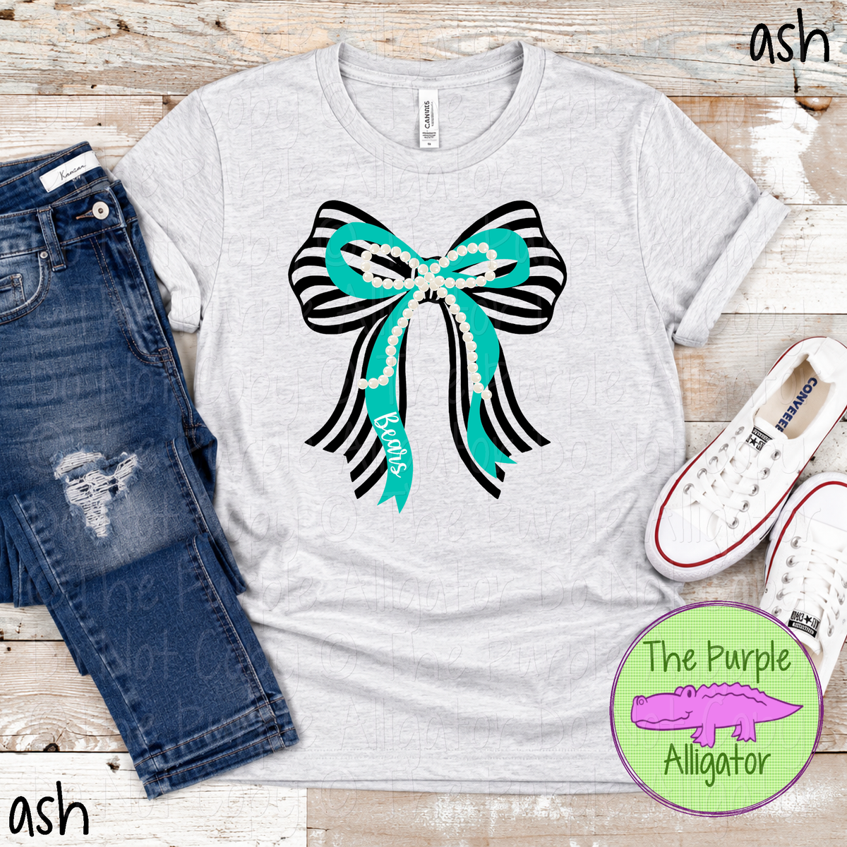 Bears Stripes & Pearls – Custom Two-Color Mascot Bow Spirit Wear 1026 TPA