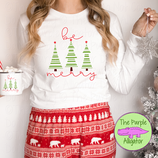 Be Merry w Trees Christmas Shirt, Be Merry Holiday Apparel, Christmas Tree Shirt, Festive Holiday Apparel 0919 BA