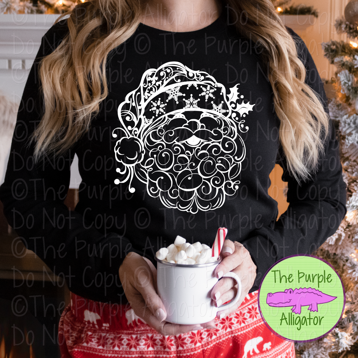 Beautiful Santa Christmas, Filigree Santa Claus Apparel, Elegant Christmas Santa, Holiday Apparel 1215 IDK