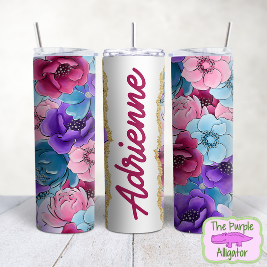 Big Flower Watercolor Floral 53 Gold Glitter Name Personalized (TWD) 20oz Tumbler