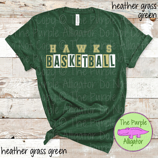 Hawks Basketball Halftime – Bold Two-Color Mascot Sports Spirit Wear Design - CHOOSE YOUR DESIGN COLORS - 0925 (d2f TPA)