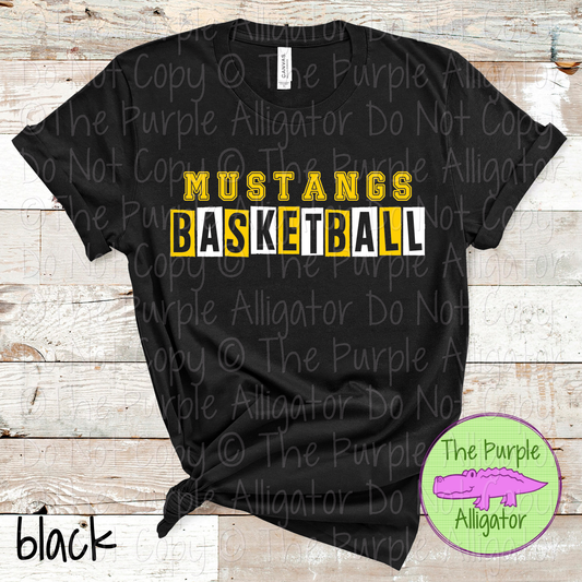 Mustangs Basketball Halftime – Bold Two-Color Mascot Sports Spirit Wear Design - CHOOSE YOUR DESIGN COLORS - 0925 (d2f TPA)