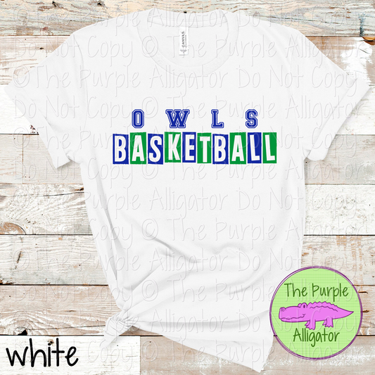 Owls Basketball Halftime – Bold Two-Color Mascot Sports Spirit Wear Design - CHOOSE YOUR DESIGN COLORS - 0925 (d2f TPA)