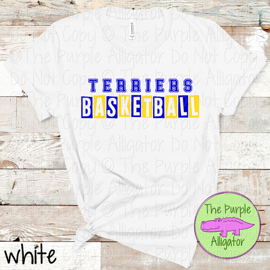 Terriers Basketball Halftime – Bold Two-Color Mascot Sports Spirit Wear Design - CHOOSE YOUR DESIGN COLORS - 0925 (d2f TPA)