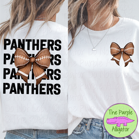 Panthers Block Football Bow Front/Back Mascot School Spirit Wear Team Gear 0325 (d2f TPA)