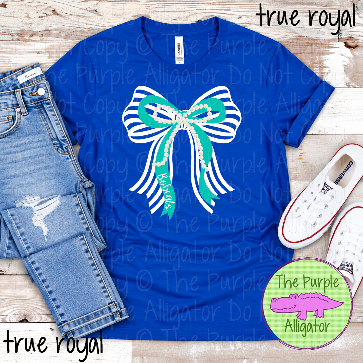 Bobcats Stripes & Pearls – Custom Two-Color Mascot Bow Spirit Wear 1026 TPA