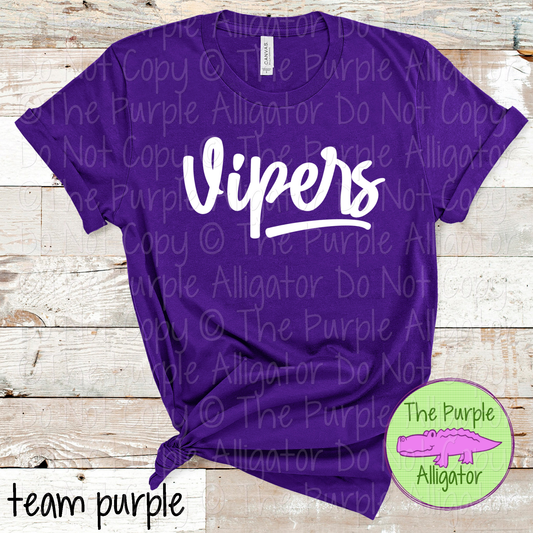 Vipers Bold Flow | Bold Handwritten Spirit Wear Design for Students, Staff & Fans - CHOOSE YOUR DESIGN COLOR 0725 (d2f TPA)