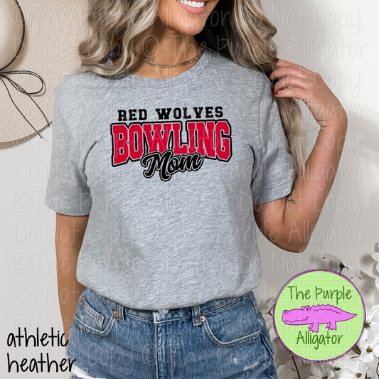 Red Wolves Bowling Mom Mascot School Spirit Wear Team Gear - CHOOSE YOUR DESIGN COLORS - 0425 (d2f TPA)