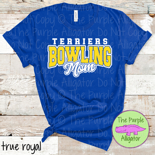 Terriers Bowling Mom Mascot School Spirit Wear Team Gear - CHOOSE YOUR DESIGN COLORS - 0425 (d2f TPA)