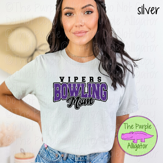 Vipers Bowling Mom Mascot School Spirit Wear Team Gear - CHOOSE YOUR DESIGN COLORS - 0425 (d2f TPA)