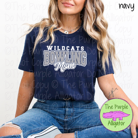 Wildcats Bowling Mom Mascot School Spirit Wear Team Gear - CHOOSE YOUR DESIGN COLORS - 0425 (d2f TPA)