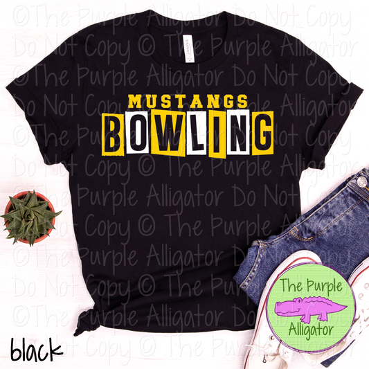 Mustangs Bowling Halftime Mascot School Spirit Wear Team Gear - CHOOSE YOUR DESIGN COLORS - 0525 (d2f TPA)