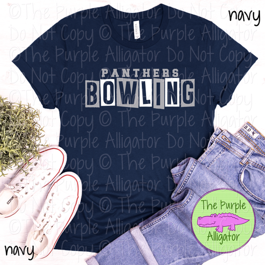 Panthers Bowling Halftime Mascot School Spirit Wear Team Gear - CHOOSE YOUR DESIGN COLORS - 0525 (d2f TPA)