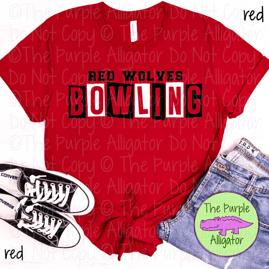 Red Wolves Bowling Halftime Mascot School Spirit Wear Team Gear - CHOOSE YOUR DESIGN COLORS - 0525 (d2f TPA)