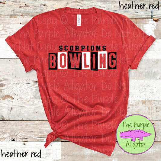 Scorpions Bowling Halftime Mascot School Spirit Wear Team Gear - CHOOSE YOUR DESIGN COLORS - 0525 (d2f TPA)