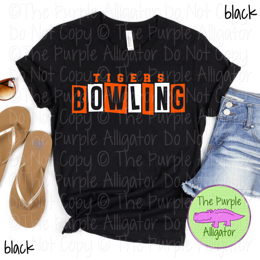 Tigers Bowling Halftime Mascot School Spirit Wear Team Gear - CHOOSE YOUR DESIGN COLORS - 0525 (d2f TPA)
