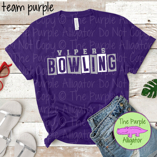 Vipers Bowling Halftime Mascot School Spirit Wear Team Gear - CHOOSE YOUR DESIGN COLORS - 0525 (d2f TPA)