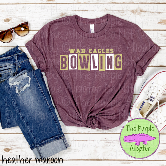 War Eagles Bowling Halftime Mascot School Spirit Wear Team Gear - CHOOSE YOUR DESIGN COLORS - 0525 (d2f TPA)