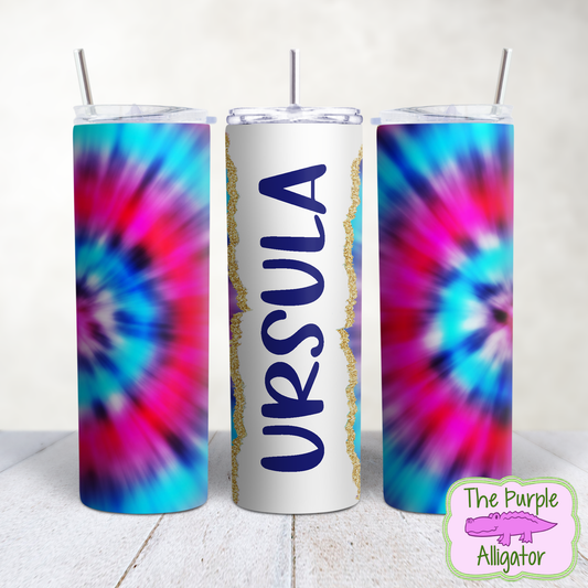 Bright Pink & Blue Tie Dye 88 Gold Glitter Name Personalized (TWD) 20oz Tumbler