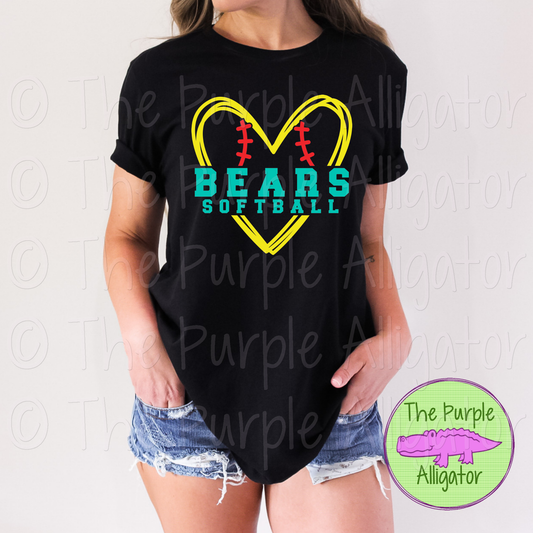 Bears Softball SC26 Mascot School Spirit - CHOOSE YOUR TEXT COLOR (d2f TPA)