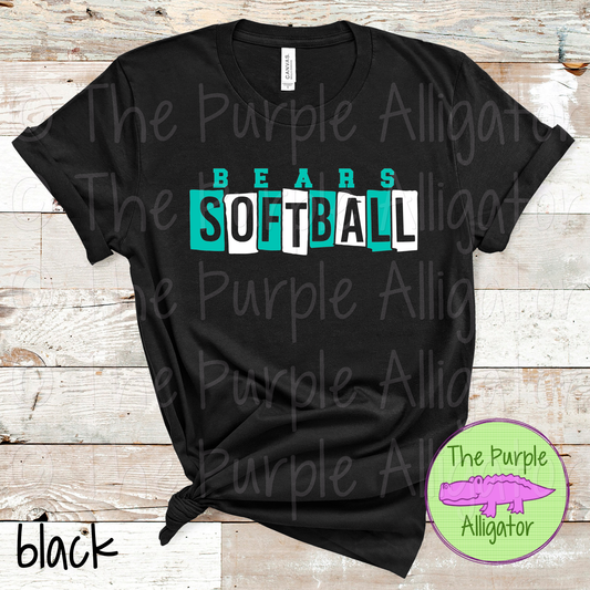 Bears Softball SC58 Mascot School Spirit - CHOOSE YOUR DESIGN COLOR (d2f TPA)