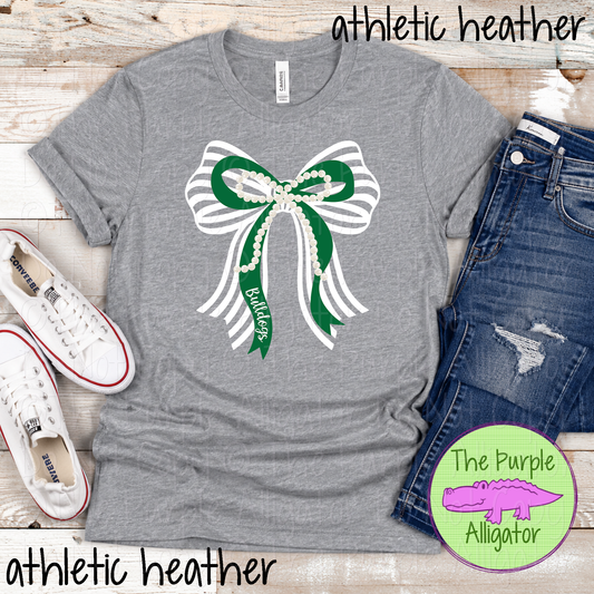 Bulldogs Stripes & Pearls – Custom Two-Color Mascot Bow Spirit Wear 1026 TPA