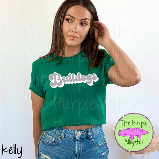 Bulldogs 3D Mascot Retro Script Spirit Wear Design for Teachers, Students and Fans - CHOOSE YOUR DESIGN COLORS (d2f TPA)