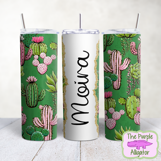 Cacti on Green 79 Gold Glitter Name Personalized (TWD) 20oz Tumbler