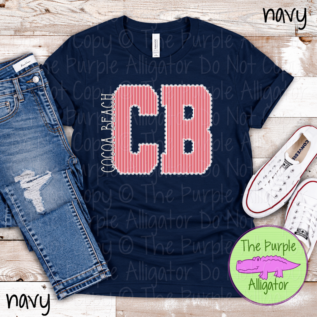 CB Cocoa Beach Seersucker & Lace – Custom School Initial Spirit Wear with Lace Detail 1026 TPA