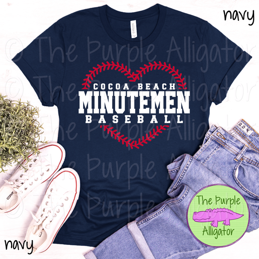 Cocoa Beach Minutemen Baseball SC63 Mascot School Spirit - CHOOSE YOUR TEXT COLOR (d2f TPA)