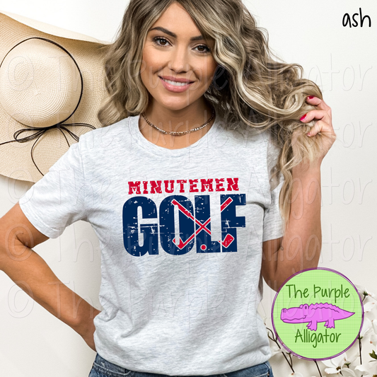 Minutemen Golf DISTRESSED SC2 Mascot School Spirit - CHOOSE YOUR DESIGN COLORS (d2f TPA)