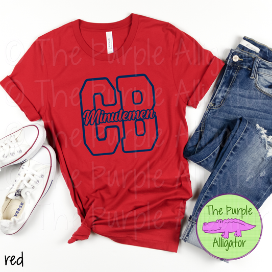 Cocoa Beach CB Minutemen Mascot School Spirit - CHOOSE YOUR DESIGN COLOR  (d2f TPA)