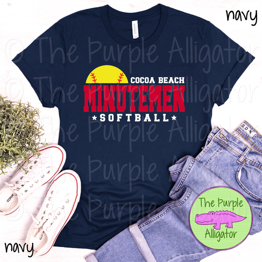 Cocoa Beach Minutemen Softball SC17 Mascot School Spirit - CHOOSE YOUR DESIGN COLORS (d2f TPA)